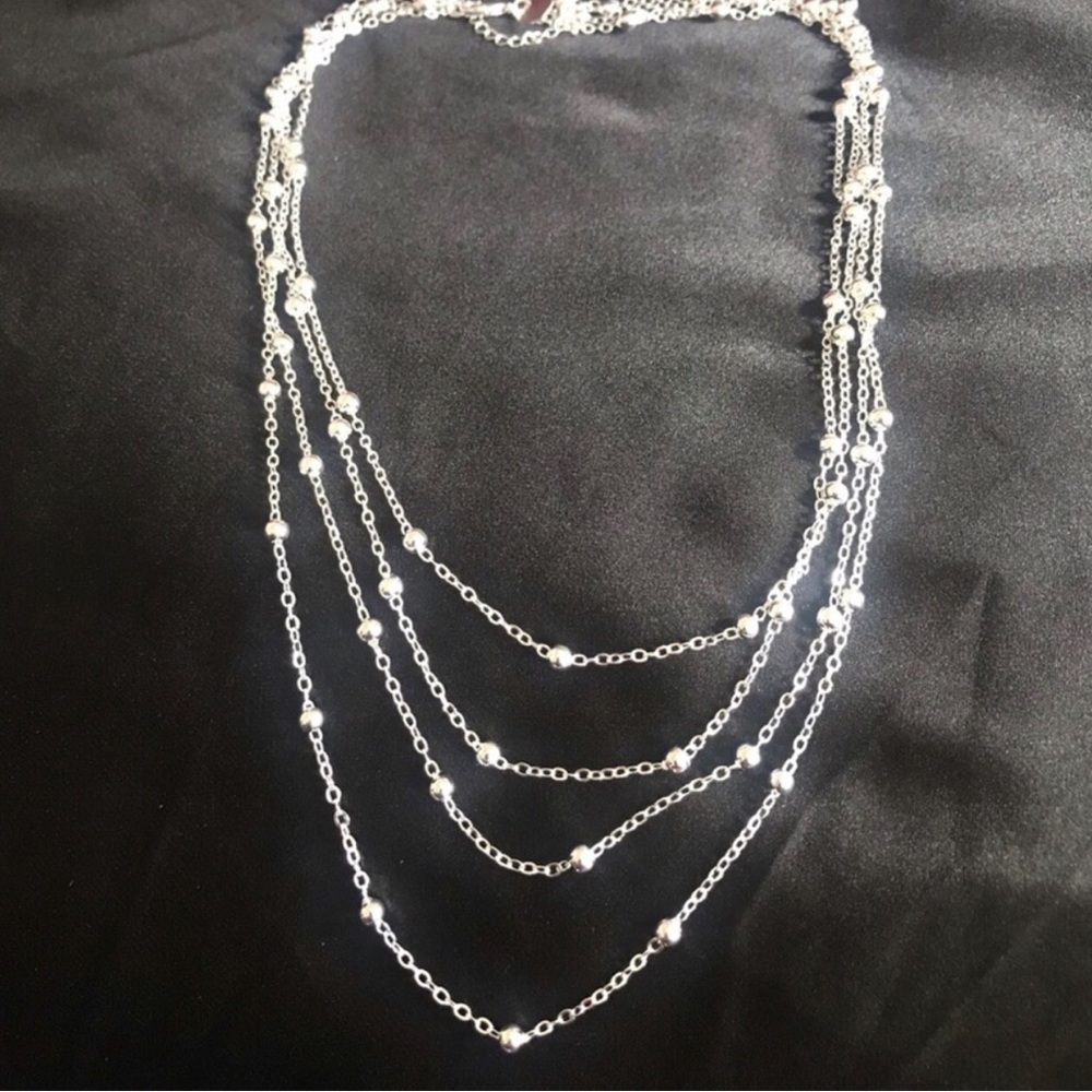 18” Layered Sterling Silver Bead Multi-Strand Necklace